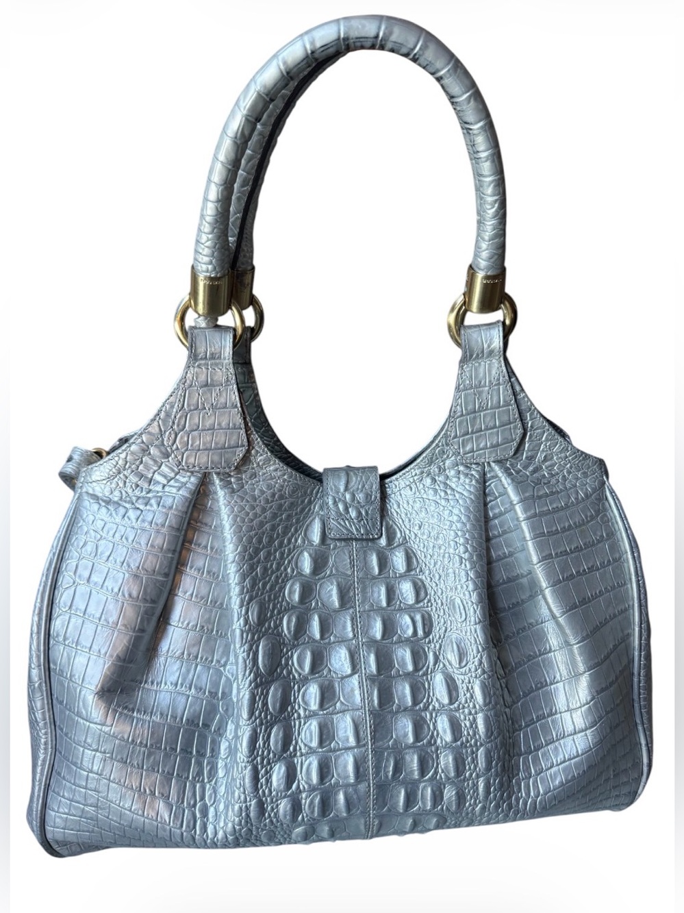Brahmin Elisa Silver Croc-Embossed Satchel - Picture 4 of 15